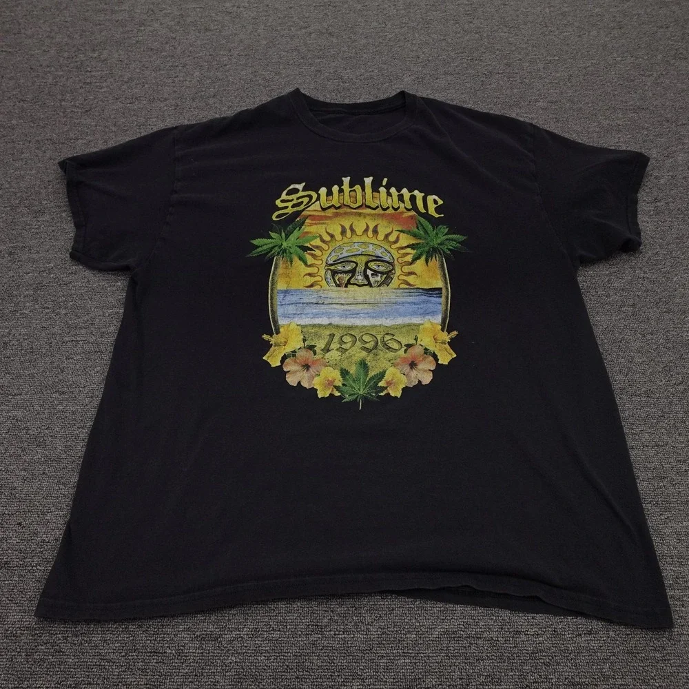 Sublime Shirt Mens 2XL Black 1996 Sun Palm Trees Graphic Band Tee Tagless Music